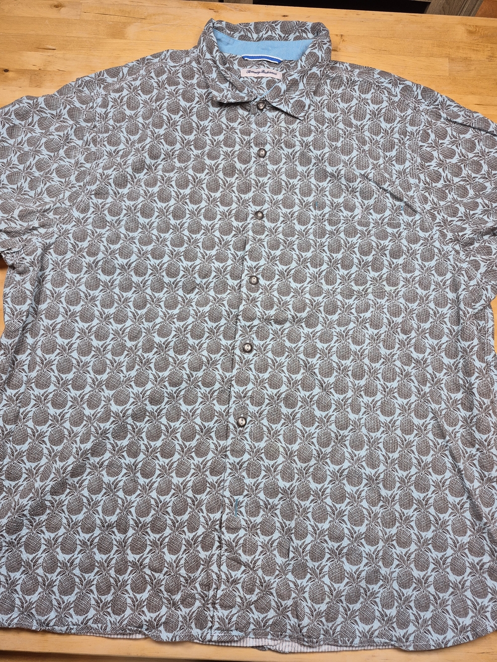 Tommy Bahama Brown and Light Blue Pineapple-Print Button-Down Shirt